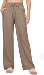 Willit Women Linen Pants Wide Leg Casual Palazzo Pants Cotton Linen Lounge Beach Summer Pants with Pockets Deep Khaki S