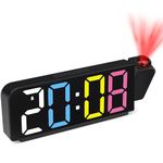 Tisaika Digital Alarm Clock Bedside Projection 7.9'' LED Alarm Clocks with Colorful Digit 180° Rotatable Projector Adjustable Brightness Temperature Date Snooze Night Mode Time Memory for Bedroom Home