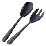 BISDA 2-Piece Salad Serving Set Include Spoon Fork 12 inch, Black Utensils, Dishwasher Safe