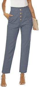 NIMIN Womens High Waisted Dressy Work Pants Summer Business Casual Pants Comfy Paper Bag Ankle Pants with Pockets Blue Grey X-Large