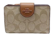 Coach Womens Medium Corner Zip Wallet In Signature Canvas (IM/Light Khaki Light Saddle), IM/Khaki Multi With Wildflower Print, M, Wallet