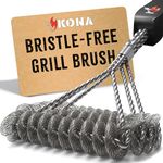 Kona Safe/Clean Grill Brush - Bristle Free Barbecue Brush - 100% Rust Resistant Stainless BBQ Cleaner Safe for Porcelain, Ceramic, Steel, Iron - Great Grilling Accessories, Black