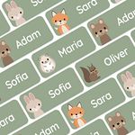 Teddylabels - 120 Personalized Name Labels (1.2” x 0.5”) to use on Clothes and Gear. Waterproof and self-Adhesive Labels for Everyone – Toddlers, School Kids, and Parents - Forest Animals - Green