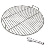 huanniu-304 Stainless Steel Round Grill Grate with Handles, 44.5 cm Diameter for 47 cm /18.5 Inch Charcoal Kettle Grill, e.g. Weber - Portable Barbecue Accessory with Grillclip