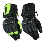 Texpeed Motorcycle Mens Waterproof Gloves Leather Cordura Textile Motorbike Moped Scooter Biker With CE Knuckle Armour Protection Yellow Hi Vis - L