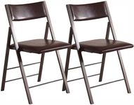 Folding Chairs with Cushion 2 Pack - Heavy Duty Steel Frame Foldable Dining Chairs, Waterproof Leather Indoor Outdoor Comfortable Folding Chairs for Home, Conference Rooms, Weddings, Events (Brown)