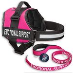 Service Dog Vest Harness with EMOTIONAL SUPPORT Patches and Matching Leash, Emotional Support Animal Vest and Matching Leash Set, by Industrial Puppy (Medium, Hot Pink)