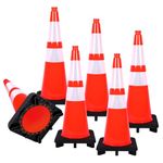 Traffic Cones 28 inch 6 Pack Heavy Duty Safety Cones Orange with Reflective Collars Fit Parking Lot,Driveway Road Traffic Control Construction Cones