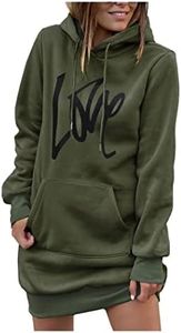 PRETTYGARDEN Women's Hooded Sweatshirt Drawstring Lightweight Long Sleeve Pullover Hoodie Dress, Army Green, Medium