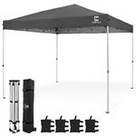 CAPHAUS Patented One-Push Pop Up Outdoor Canopy Tent, Heavy-Duty Commercial Grade w/Central Lock, Portable and Instant Folding Shelter with Wheeled Carry Bag and Weight Bag, 12ft x 12ft, Dark Grey