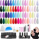 Beetles Gel Nail Polish Set with Uv light, 52 Pcs Gel Starter Kit, 32 Colors Summer Pastel Pink Blue Purple Glitter Gel Polish Set Soak Off Base Top Coat Cuticle Oil Nail Art Manicure Gifts for Women