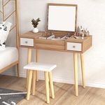 soges Vanity Table Set with Flip Top Mirror and Stool, Dressing Table with Removable Organizers and 2 Drawers, Makeup Vanity Desk for Women Girls, CXWM-DR02WT-CA-New