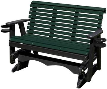 5FT Glider Amish Handmade in USA Poly Lumber wood Lancaster series RollBack Porch Glider with Cupholders HeavyDuty Everlasting PolyTuf HDPE No wood fibers and 1000 lbs Limit,Stainless Steel hardware