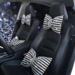 Pirador Car Seat Head-Rest Pillow Bow Automobile Neck Headrest Cushion Bling Bling Rhinestones Diamond for Automotive Accessories Girls and Women Neck Support Interior White-Black 2Pcs