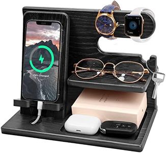 Station d'accueil en Bois pour téléphone Portable, Station d'accueil pour téléphone, Porte-clés, Organisateur de Montre, Station de Rangement en Bois pour, Cadeau pour Papa, Mari, Anniversaire (Noir)