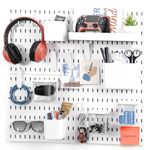 ABOUT SPACE Polypropylene Peg Board - 4 Pcs Pegboard Wall Organizer With Accessories&Self-Adhesive Stickers For Home Office,Bathroom,Kitchen,Living Room White Pegboard Wall Hanging (L 28 X H 28 Cm)