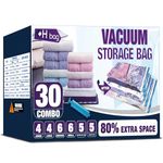 HIBAG Vacuum Storage Bags, Space Saver Vacuum Seal Storage Bags 30-Pack Sealer Bags for Clothes, Clothing, Bedding, Comforter, Blanket (30C), Clear, 30-COMBO