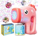 Babuloo Seahorse Bubble Gun, Automatic Bubble Machine for Kids 8000+ Bubbles Per Minute, Portable 12 Holes Bubble Making Toy with Lights/Bubble Solution for Outdoor Wedding Party Birthday-Pink