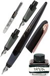 ONLINE Calligraphy Set Air, Calligraphy Fountain Pen with Converter, Wide Calligraphy Nibs in Various Line Widths, Black Ink Glass, Calligraphy Pen in Black and Rose Gold, in Gift Box