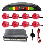 MOCNT Car Reverse Parking Sensors Car Rear Reverse Parking Radar System Car Parking Sensor Kit 8 Sensor Auto Sound Alarm Alert Reverse Backup Radar Display Red