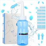 HANNEA® Neti Pots for Sinus Rinse Bottle Nasal Wash Nasal Irrigation Jal Neti Pot with 2 Nozzles, 40 Nasal Wash Salt & Sticker Thermometer, Nose Cleaner Washing for Adult & Kid Travel Essentials 300ML