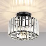 FRIDEKO HOME Semi Flush Mount Ceiling Light - Crystal Hallway Light Mini Chandelier Kitchen Lighting Fixtures Ceiling Black Flush Mount Light for Bedroom Bathroom Entryway Dining Room Porch