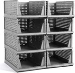 mechdel Stackable and Foldable Wardrobe, Foldable Shirt Storage Stacker, Collapsible Wardrobe, Mounted Closet Storage and Organisation System (8PCS, Foldable Stackable - Grey)