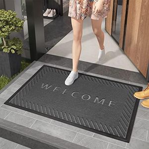 COLOR&GEOMETRY Zerbino Ingresso Esterno Antiscivolo Welcome, Lavabile, Resistente Sporco, Tappeto per Interni, Casa e Ufficio (Nero Grigio, 45x80cm)