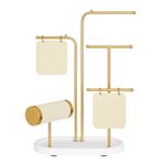 SONGMICS Jewelry Stand, Jewelry Organizer, Jewelry Display Holder with Metal Frame, Metallic Gold UJJS025A01