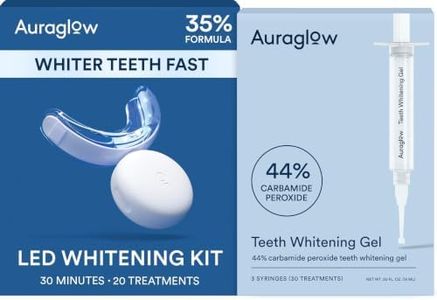 Auraglow Teeth Whitening Kit with LED Light & Extra Strength 44% Carbamide Peroxide Teeth Whitening Gel Refill, 30+ Treatments, Whiten Up to 10 Shades