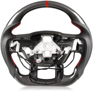 TESFEEL Heated Steering Wheel for F150 Raptor 2015-2020 Carbon Fiber Steering Wheel with Heated D-shaped Flat-bottom Preforated Leather Grip Hand-Stitched Compatible with Raptor with Paddle Shifters