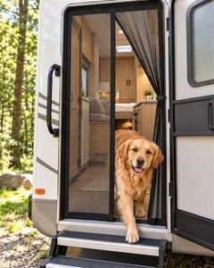 Vnivxte Magnetic Screen Door for RV Camper - 31" x 75" Heavy Duty Fiberglass Mesh Curtain for Travel Trailer Fifth Wheel, Tear Resistant Pet Friendly Netting, Hands Free Self Sealing Entry