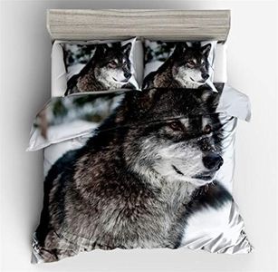 Funda de edredón Lobo Modelo Juego de Cama 3D Animal Impresión Negro Gris Rojo Verde Ropa de Cama para Niños Chico (Lobo 2, 230x260 cm - Cama 180 cm)