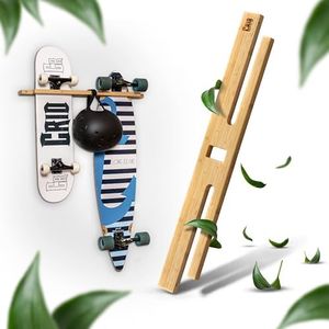 CRID Doble soporte de pared de bambú para monopatín, incluye kit de montaje gratis, robusto y estable para monopatines, longboards, monopatines y tablas de snowboard – Incluye kit de montaje gratuito