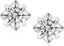 HAINBAG Cubic Zirconia Earrings Studs: 1CT Round Cut Simulated Diamond CZ Stud Earrings for Women, 18K White Gold Plated Sterling Silver Earrings