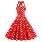 Women 50s Vintage Polka Dot Halter Cocktail Swing Dress 1950s Retro Rockabilly Audrey Hepburn Prom Tea Party Dresses Red