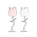 RXMORI Rose Flower Wine Glasses, Creative Red Wine Glass Set of 2,Rose Flower Goblet Wine Cocktail Juice Glass for Party Festival Celebration