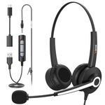 Wantek USB Headset with Mic for PC Laptop,USB+3.5mm+Type-C Jack 3-in-1 Computer Headset with Audio Controls & Noise Cancelling,USB Headphones for Call Center,Work,Office,Binaural