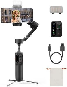 hohem iSteady X3 Gimbal Stabilizer for iPhone, 3-Axis Phone Gimbal with AI Tracking, Foldable Phone Stabilizer with Fill Light, Extension Rod & Tripod for Selfies, Video Recording, Vlogging, Black