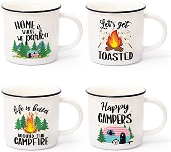 Nefelibata Camping Coffee Mug Set of 4 Happy Campers Campfire Tea Cups for Coffee, Tea, Milk Travel Ceramic Mug Camping Lover Holiday Gifts