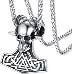 FaithHeart Celtic Viking Charms for Men Cool Thors Hammer with Goat Head Pendant Necklace with Skeleton Collections