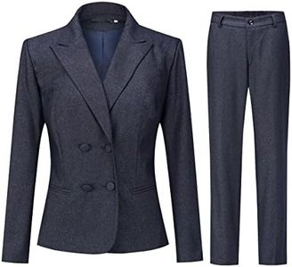 YYNUDA Women's Double Breasted 2 Piece Office Business Blazer Pant Suit Set for Work Blue