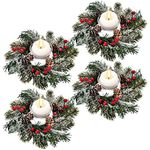 Jexine Christmas Candle Rings Wreaths Christmas Kitchen Cabinet Wreaths Pillars Candle Rings Christmas Table Centerpieces Hanging Garlands for Christmas Front Door Window Chair Wall Decor (6 Pieces)