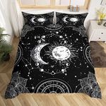 Sun and Moon Bedding Set Constellation Galaxy Comforter Set Cover for Kids Boys Girls Teens Psychedelic Boho Mandala Duvet Cover Celestial Bedspread Cover Black White Room Decor Quilt Cover Full Size