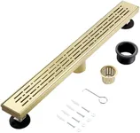 muschbath 48 Inch Linear Shower Drain, Brushed Gold Shower Drain, Removable Grate, 304 Stainless Steel, Easy to Install and Clean for Bathrooms (Drain Base Not Included), LSD-29A-48G