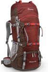 MOUNTAINTOP 70L Internal Frame Hiking Backpack for Men Women with Rain Cover, 29.9*13*10.2in, Maroon