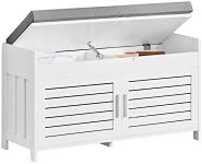 SoBuy FSR102-W, Shoe Rack Shoe Bench Shoe Cabinet with Folding Padded Seat and 2 Doors, W90 x D33 x H50cm