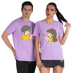 WILLY-NILLY Cotton Couple T-Shirt for Men Women Round Neck Cute and Funny Graphic Printed Regulat Fit T Shirts (Lavender Men L(40), Women M(38))