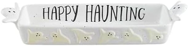 Mud Pie Glow Ghost Sweet Cracker Dishes, small 2" x 13" | large 2 1/2" x 14", WHITE