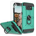 Jeylly Galaxy S7 Edge Case, S7 Edge Case with HD Screen Protector, 360 Rotatable Metal Ring Holder Kickstand [Work with Magnetic Car Mount] Shockproof Rugged Cover for Galaxy S7 Edge - Turquoise